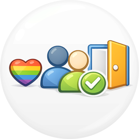 Kreisförmiger Button mit der Aufschrift "Offen für alle".